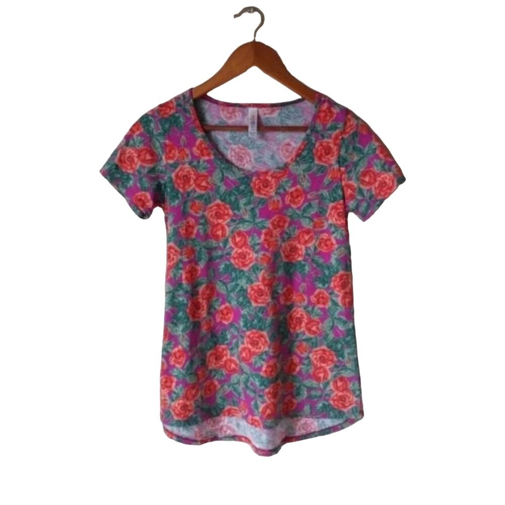 LulaRoe Rose Floral Patterned Short-Sleeve Tee Size XXS